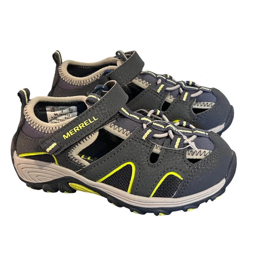 NWOT Merrell Hydro H2O Hiker Kids Navy Lime Leather Hiking Sandal Size 8M Summer